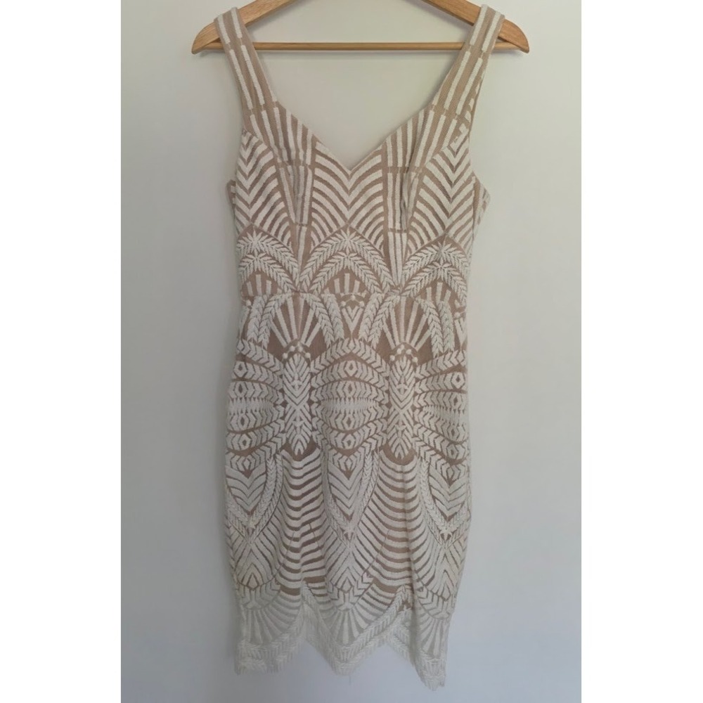 Hello Molly White Lace Overlay Bodycon Mini Dress V Neck Sleeveless Size S US 4 - Picture 3 of 16